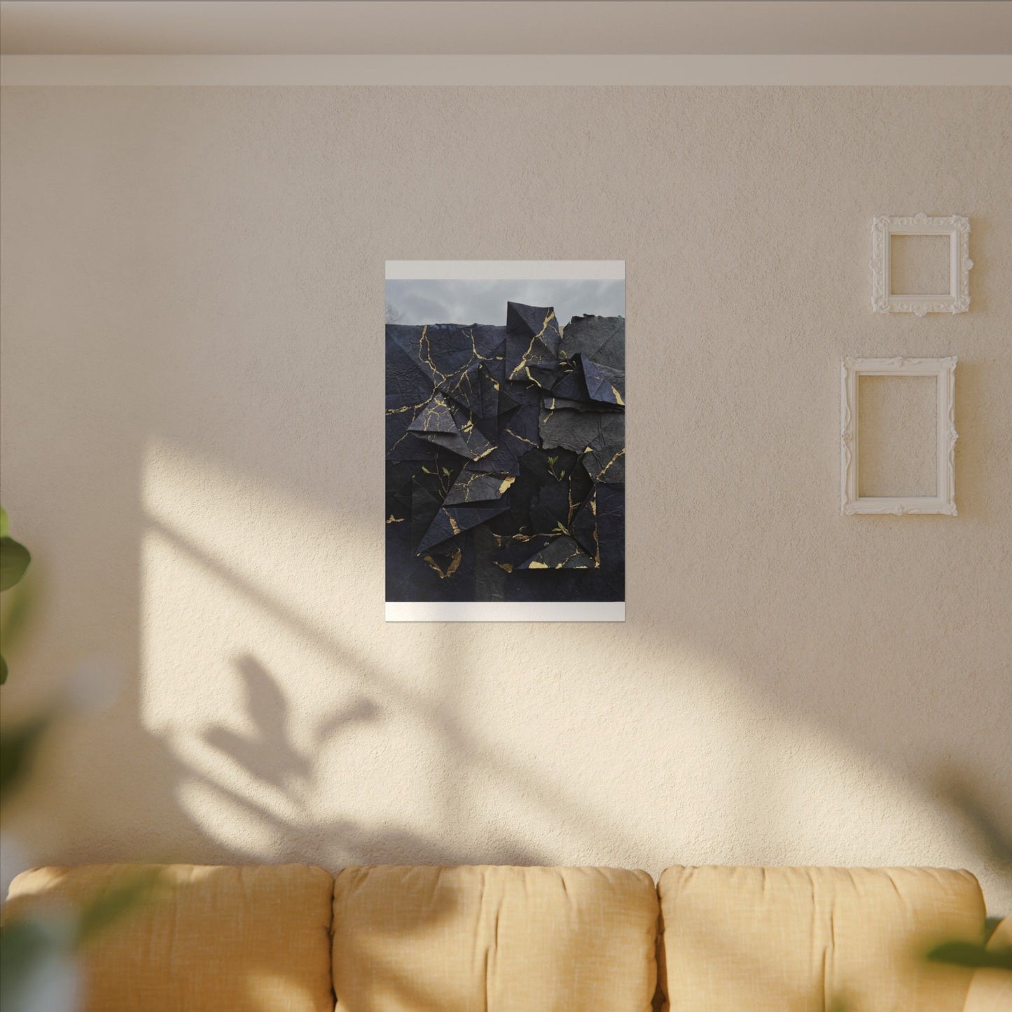 Beautiful Paper Fold Canvas Art - Crackle Gold Kintsugi