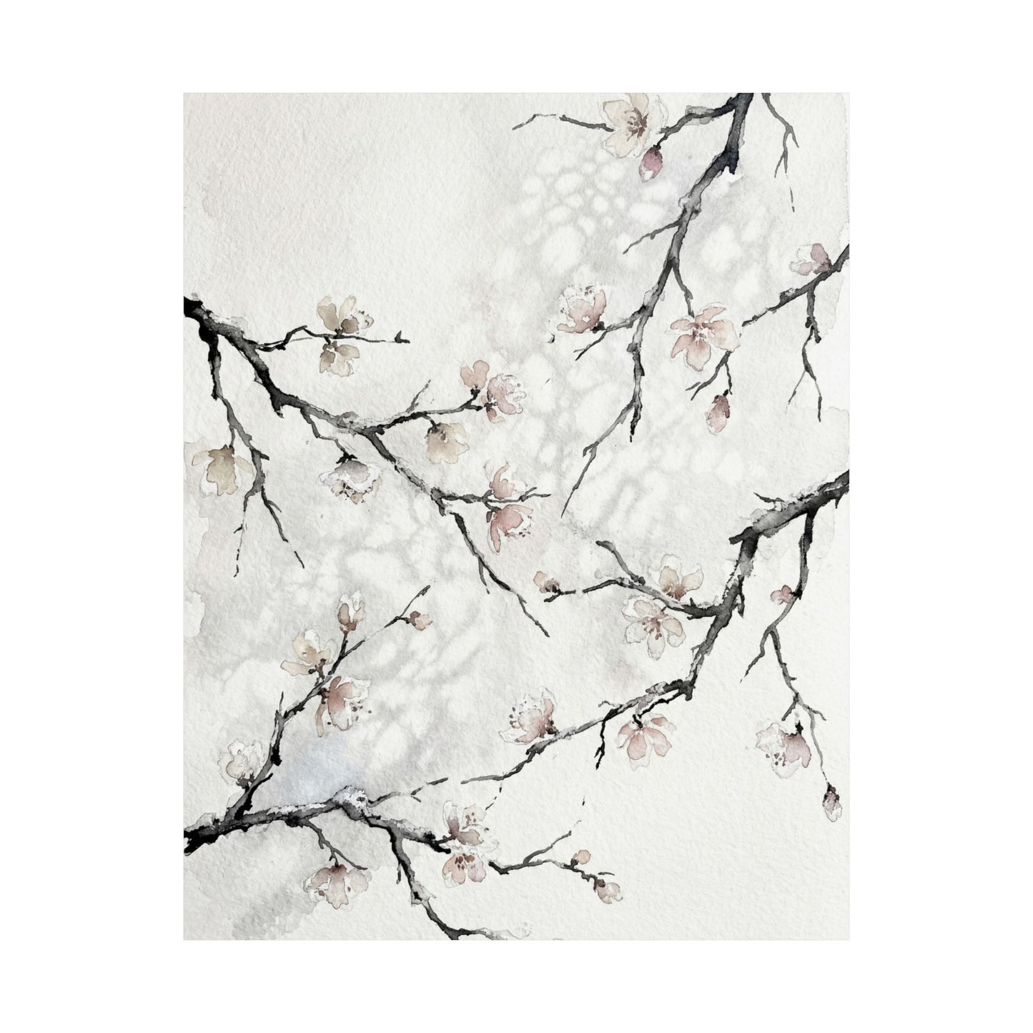 Winter Cherry Blossom Watercolor Wall Art Print | Elegant Decor