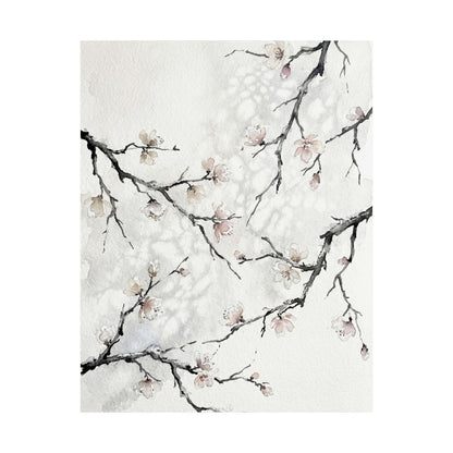 Winter Cherry Blossom Watercolor Wall Art Print | Elegant Decor