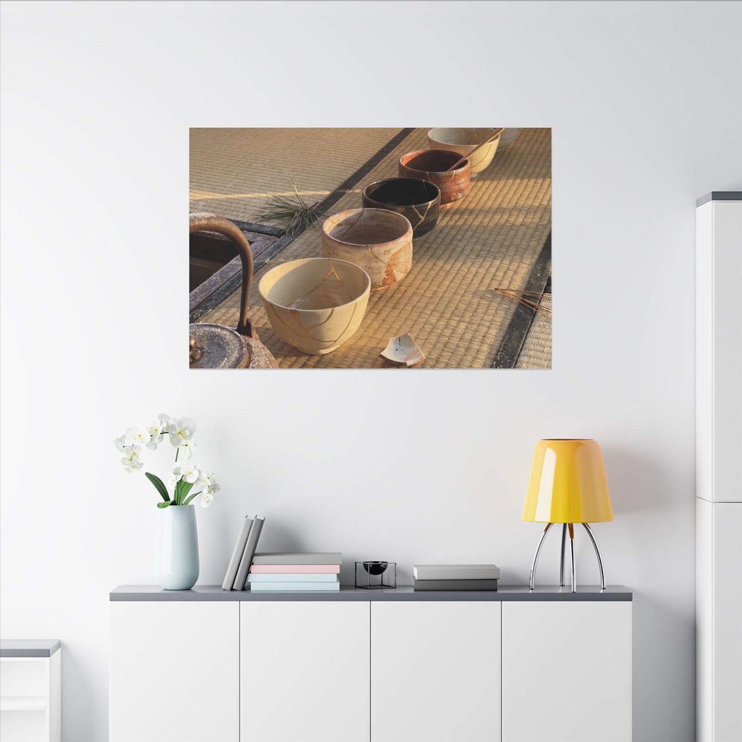 Kintsugi Tea Ceremony in Golden Hour | Gold Repair Canvas Art