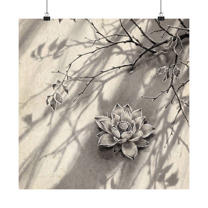 Contemplative Lotus Flower Wall Art Print - Sumi E Zen