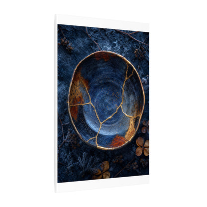 Kintsugi Ceramic Bowl in Moonlight | Crackle Gold Canvas Art