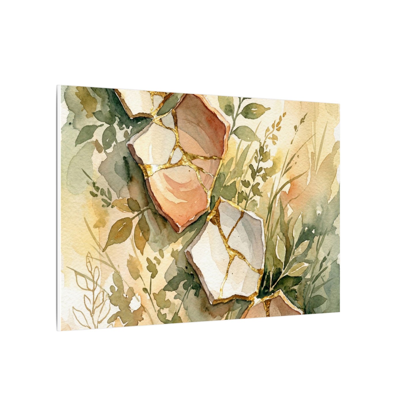 Japandi Broken Pottery in Golden Hour | Watercolor Canvas Art