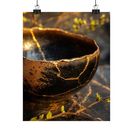Shibui Ceramic Bowl Wall Art Print - Kintsugi Gold Vein
