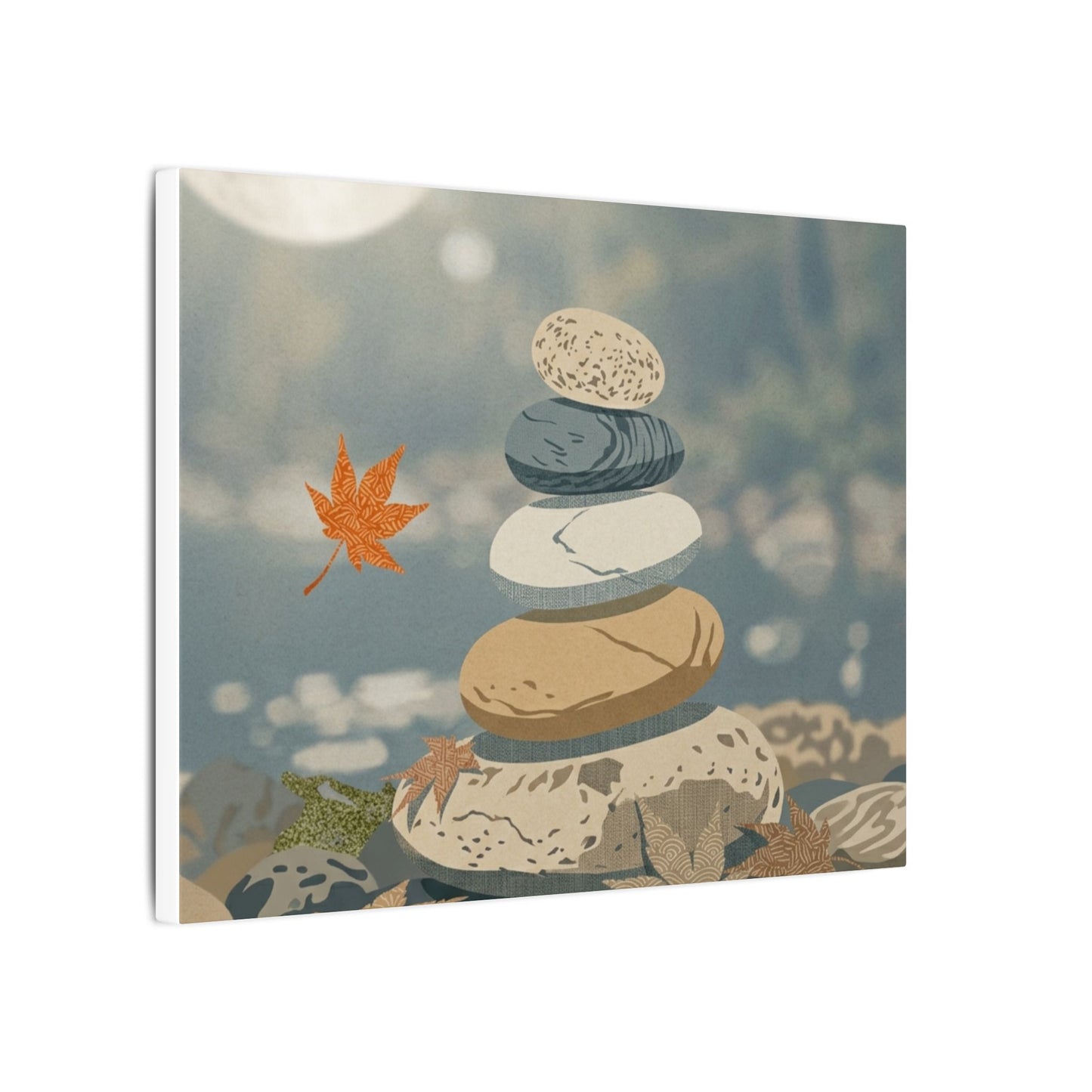 Warm River Stones Canvas Art - Japanese Pattern Japandi