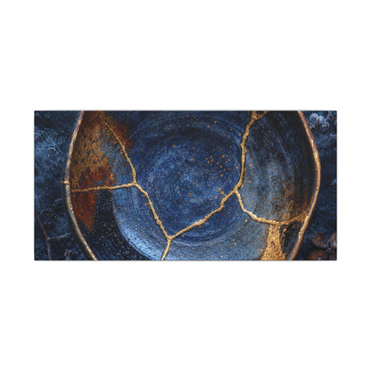 Kintsugi Ceramic Bowl in Moonlight | Crackle Gold Canvas Art