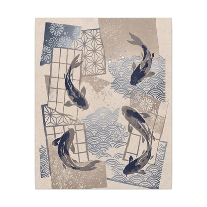 Earthy Koi Pond Canvas Art - Japanese Pattern Japandi
