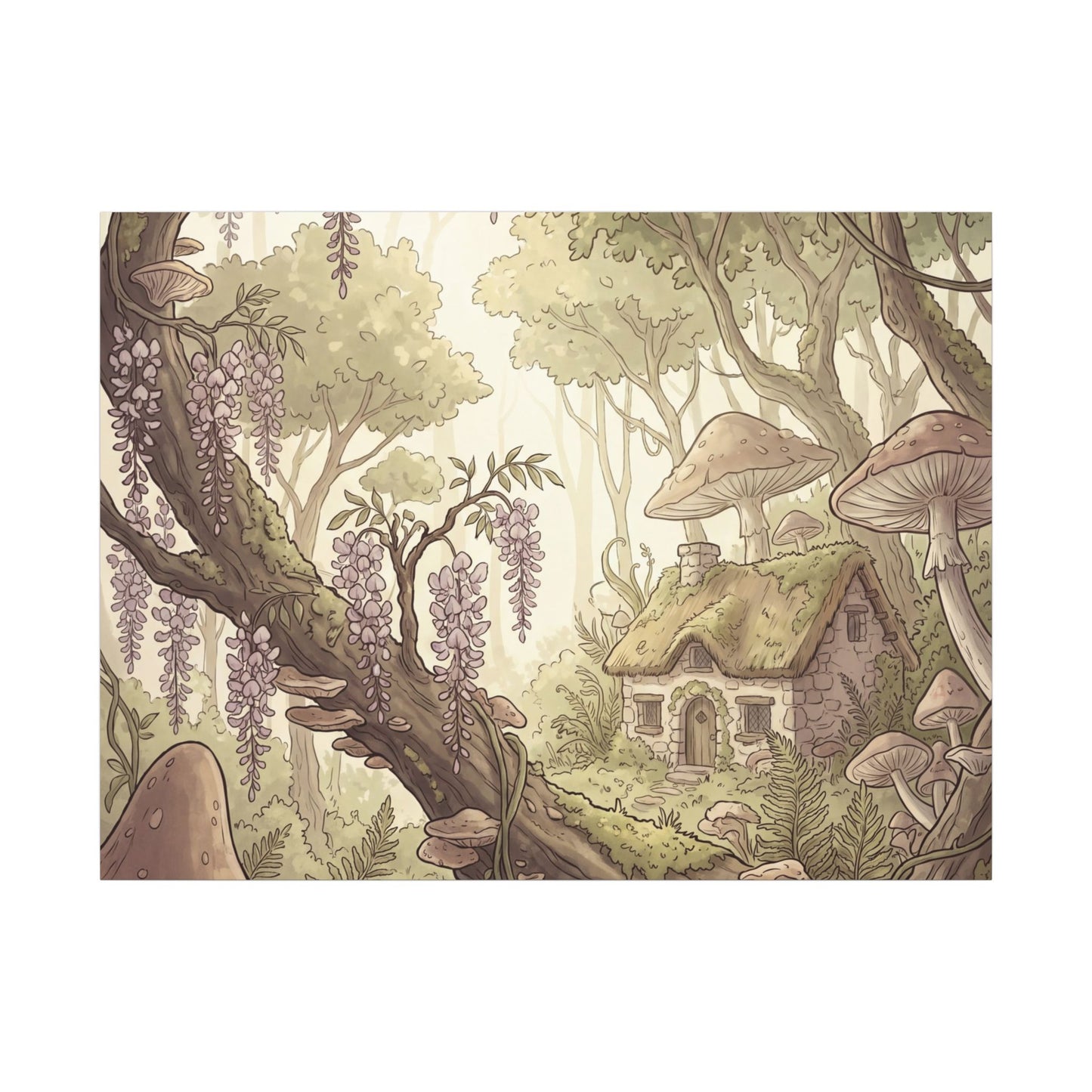 Summer Wisteria Mushroom Illustration Canvas Art | Enchanting Decor