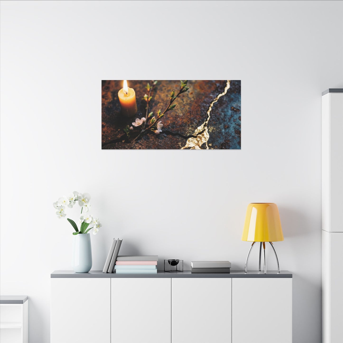 Kintsugi Rust Patina in Candlelight | Gold Repair Canvas Art