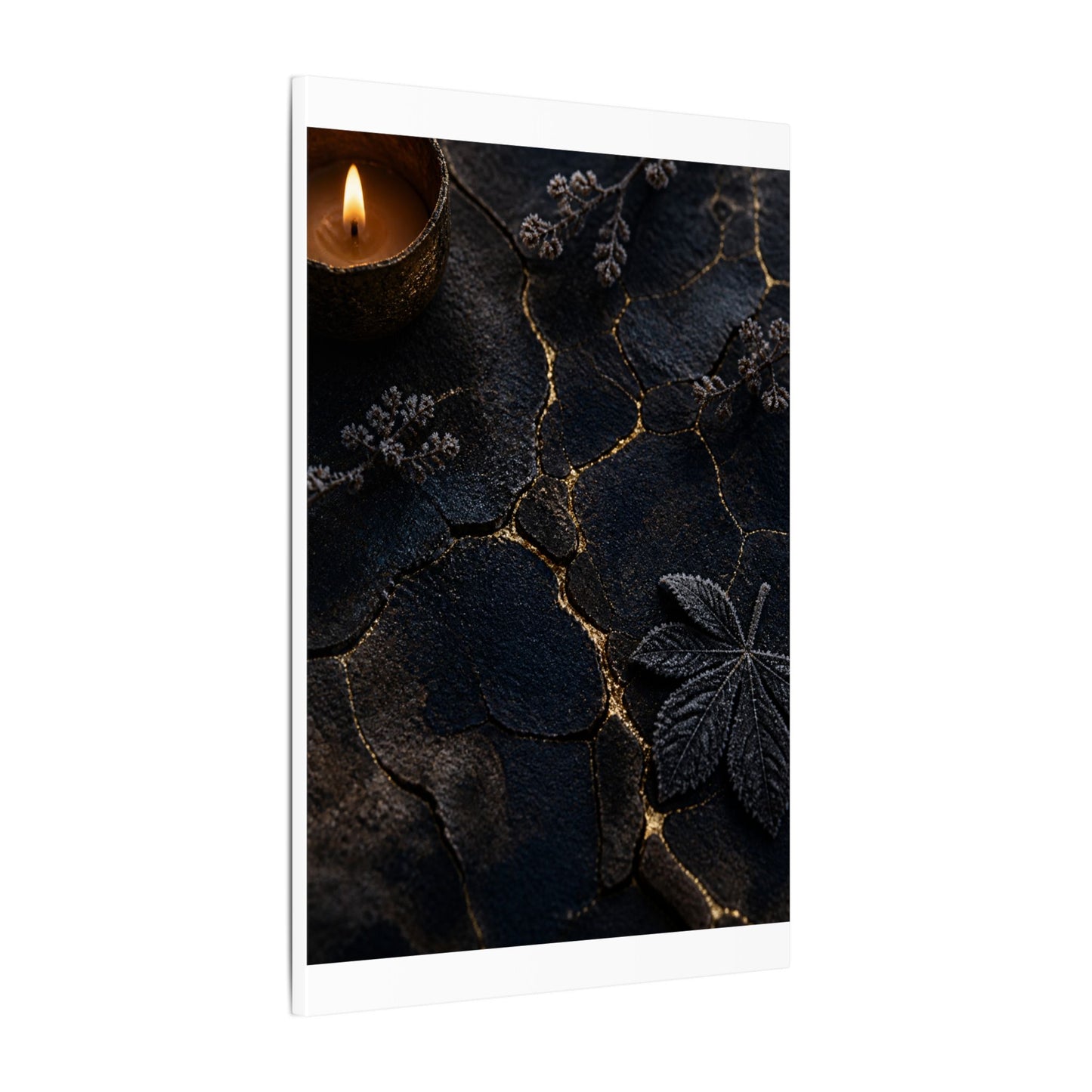 Candlelight Cracked Earth Canvas Art - Dark Japandi Ma