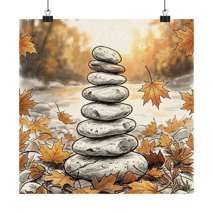 Autumn River Stones Minimal Line Wall Art Print | Neutral Decor Art Print