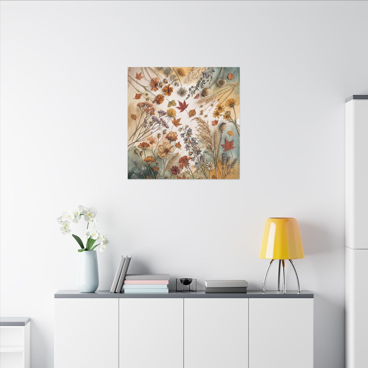 Dried Flowers Canvas Art | Autumn Japandi Watercolor Art
