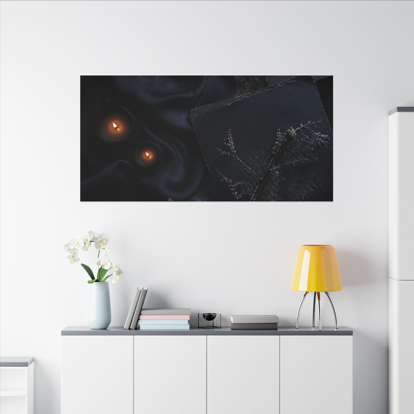 Candlelight Silk Drape Canvas Art - Dark Japandi Kanso
