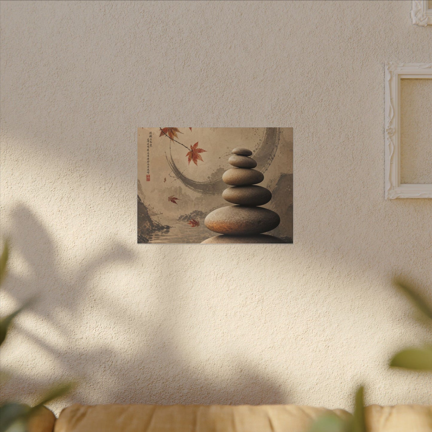 Japandi River Stones in Candlelight | Japanese Pattern Canvas Art