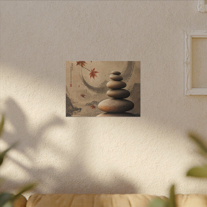 Japandi River Stones in Candlelight | Japanese Pattern Canvas Art