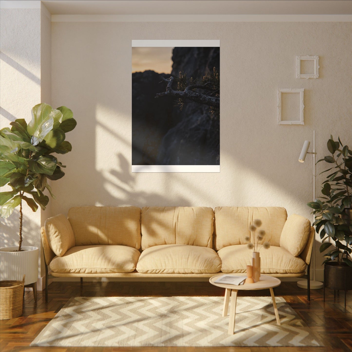 Pine Tree Moody Minimal Canvas Art | Sophisticated Dark Japandi Art