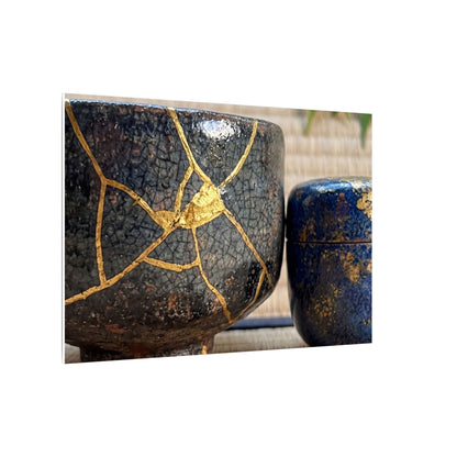 Tea Ceremony Crackle Gold Canvas Art | Philosophical Kintsugi Art