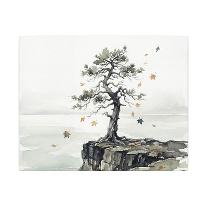 Japandi Pine Tree in Overcast | Watercolor Canvas Art