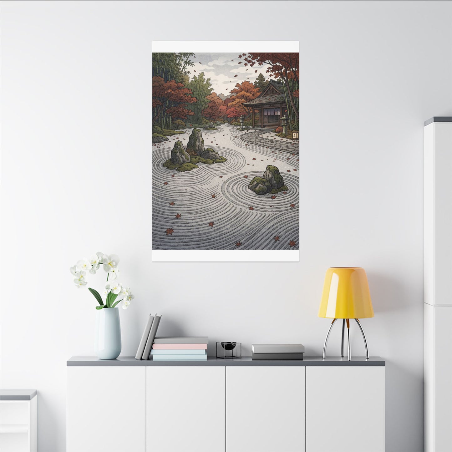 Autumn Rock Garden Ukiyo E Inspired Canvas Art | Peaceful Decor
