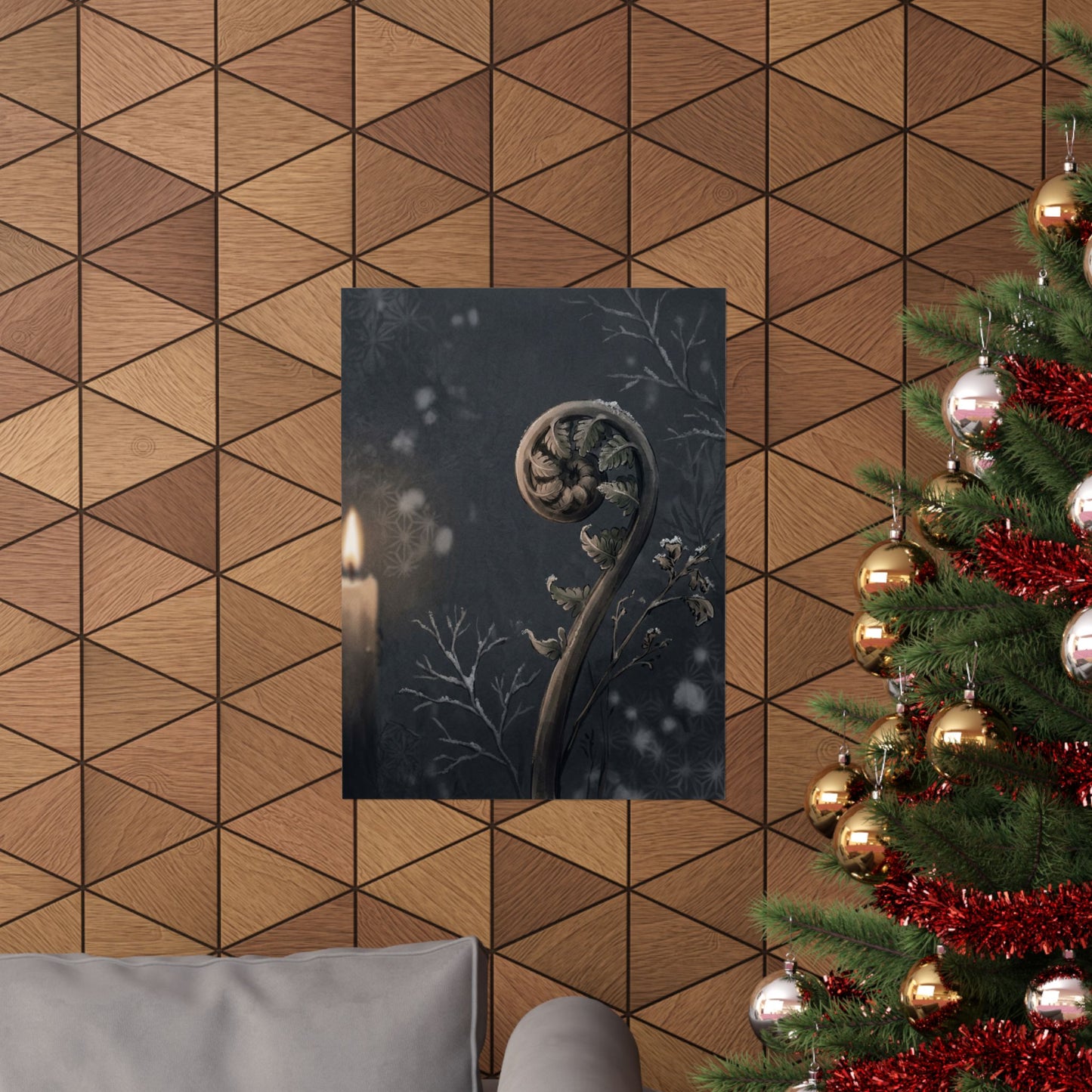 Fern Unfurling Japanese Pattern Wall Art Print | Warm Japandi Art