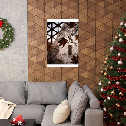 Shoji Screen Autumn Wall Art Print | Dark Japandi Bold Design