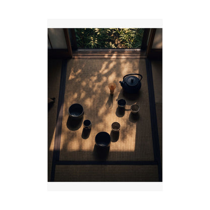 Golden Hour Tea Ceremony Wall Art Print - Dark Japandi Shibui