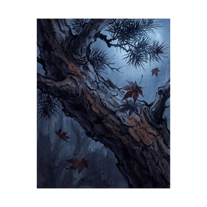 Kanso Pine Tree Wall Art Print - Dark Japandi Shadow Zen