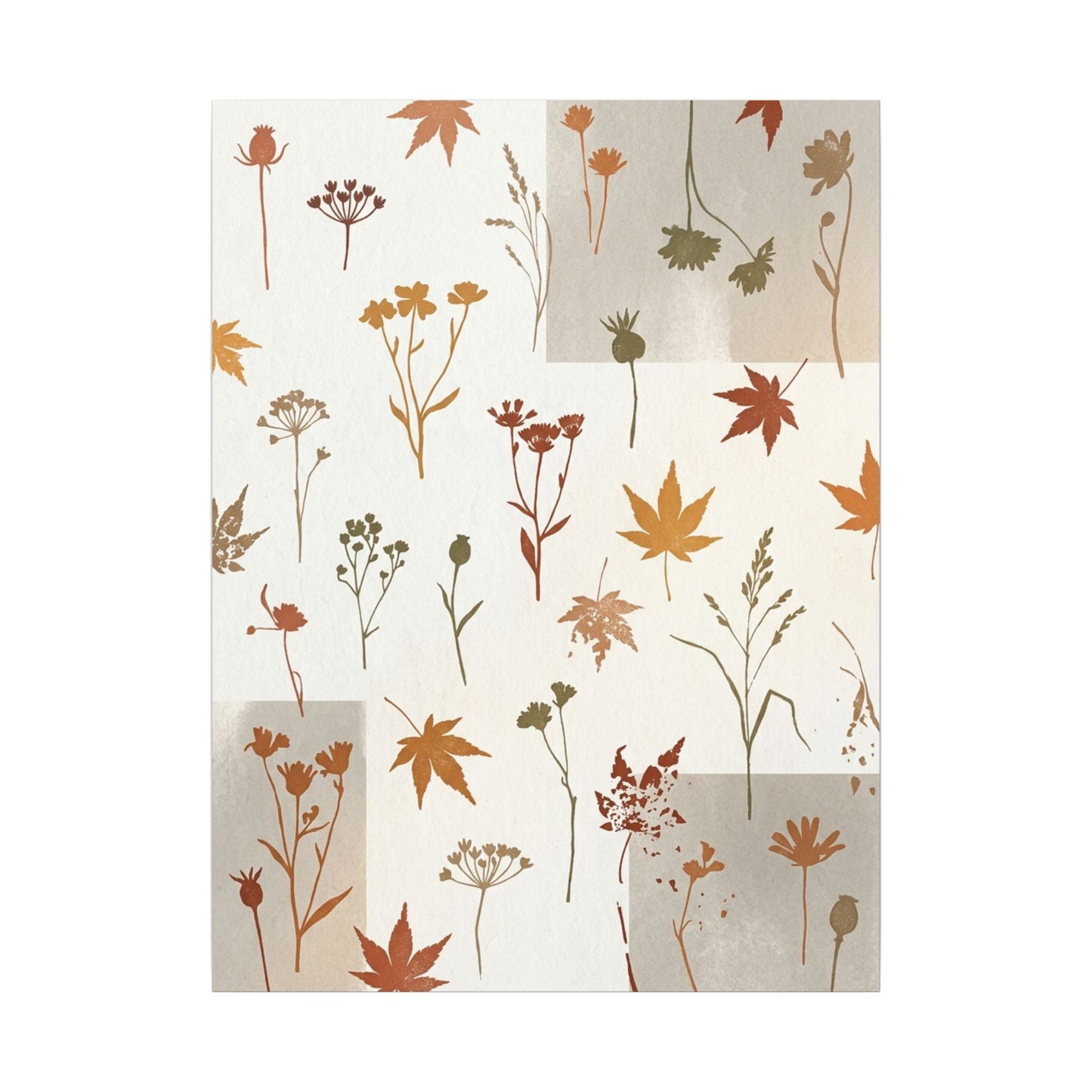 Autumn Dried Flowers Japanese Pattern Canvas Art | Elegant Decor