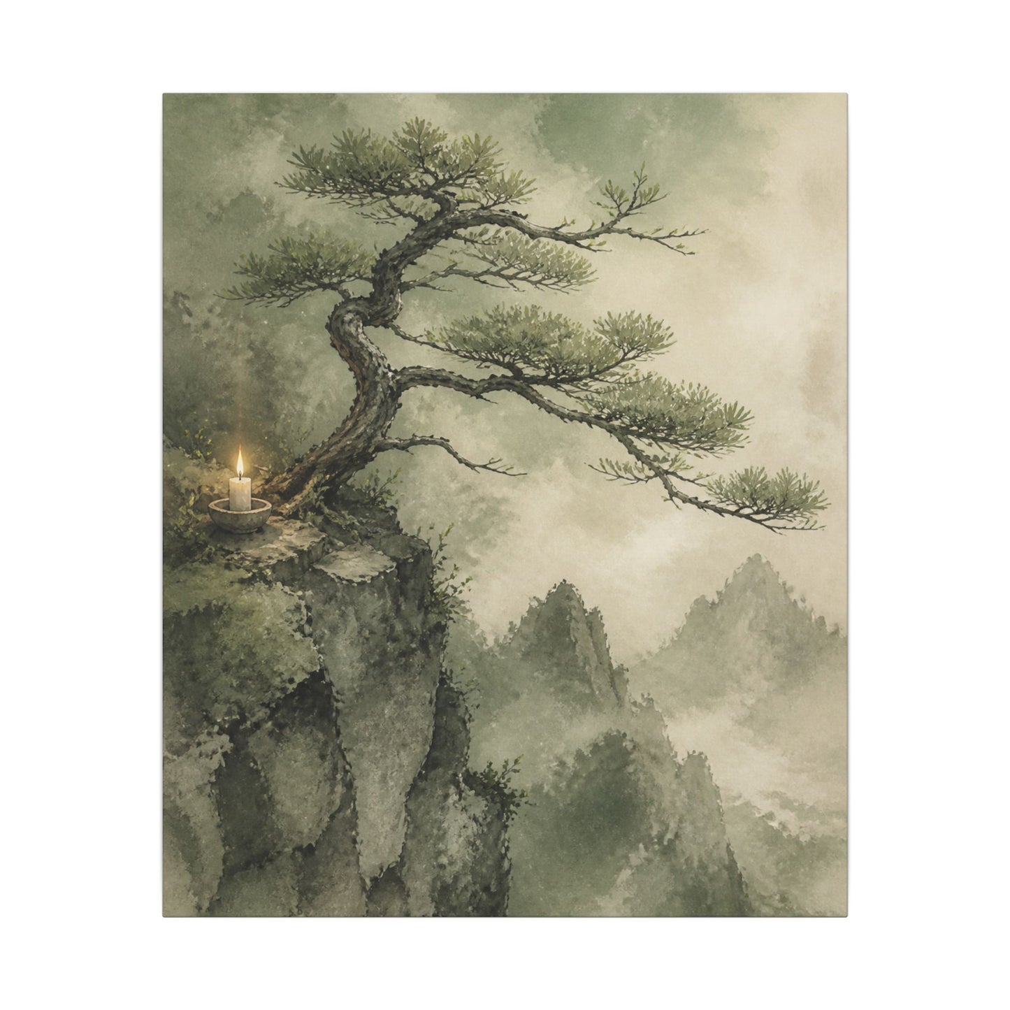 Candlelight Pine Tree Canvas Art - Japandi Kanso