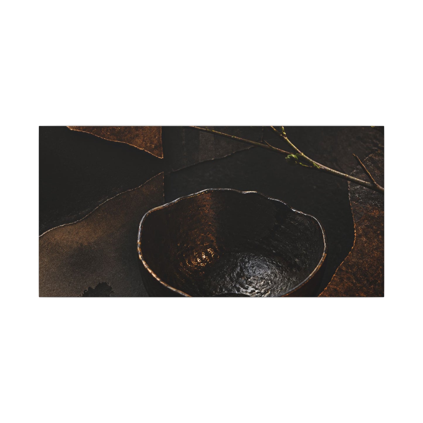 Atmospheric Ceramic Bowl Canvas Art - Shadow Zen Dark Japandi
