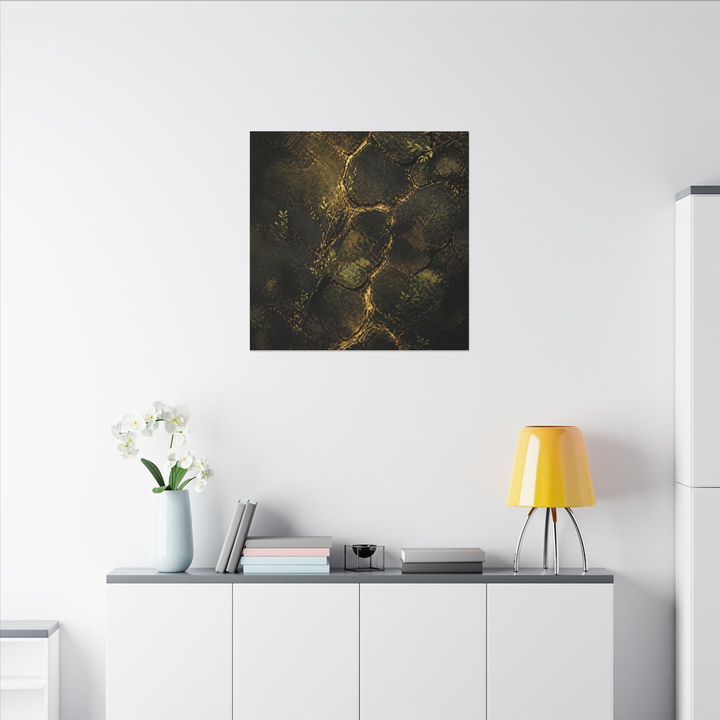 Shibui Cracked Earth Canvas Art - Dark Japandi Dark Texture