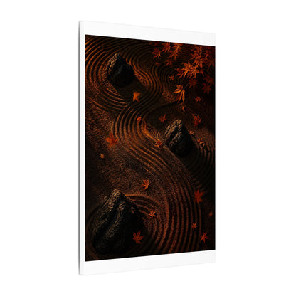 Dark Japandi Rock Garden in Golden Hour | Charcoal Ink Canvas Art