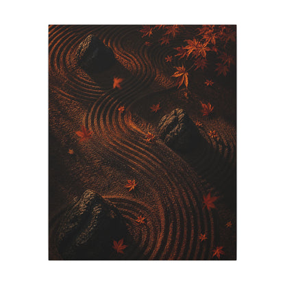 Dark Japandi Rock Garden in Golden Hour | Charcoal Ink Canvas Art
