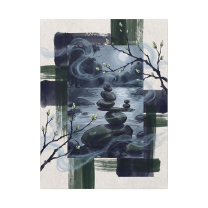 Moonlight River Stones Canvas Art - Zen Shibui