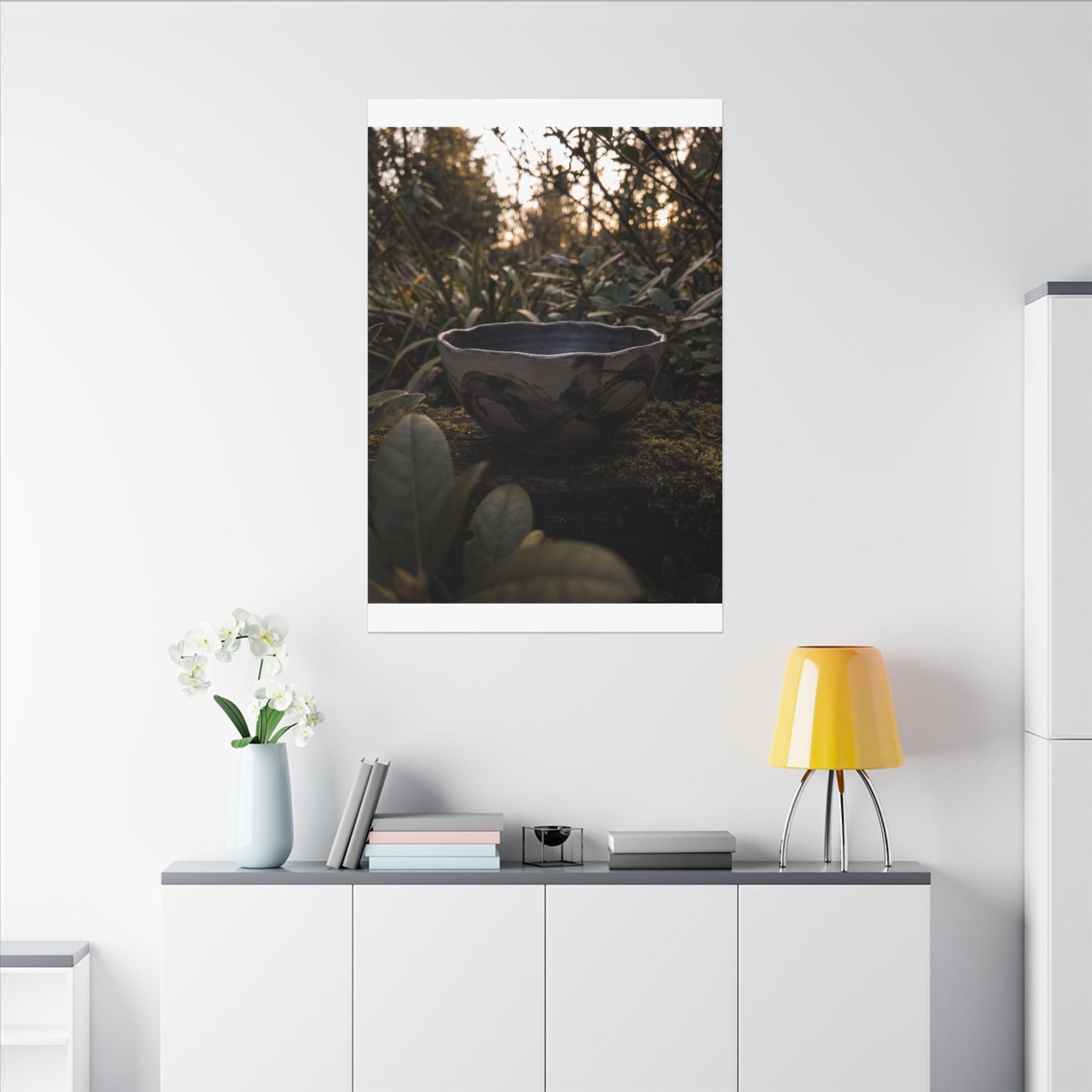 Ceramic Bowl Canvas Art | Summer Dark Japandi Charcoal Ink Art