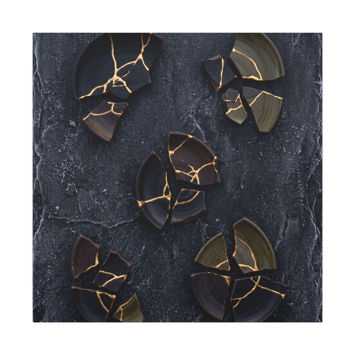 Broken Pottery Canvas Art | Winter Dark Japandi Shadow Zen Art