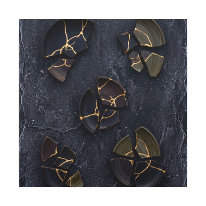 Broken Pottery Canvas Art | Winter Dark Japandi Shadow Zen Art