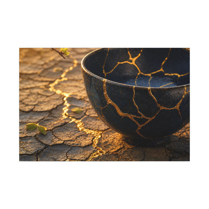 Golden Hour Cracked Earth Canvas Art - Kintsugi Fukinsei
