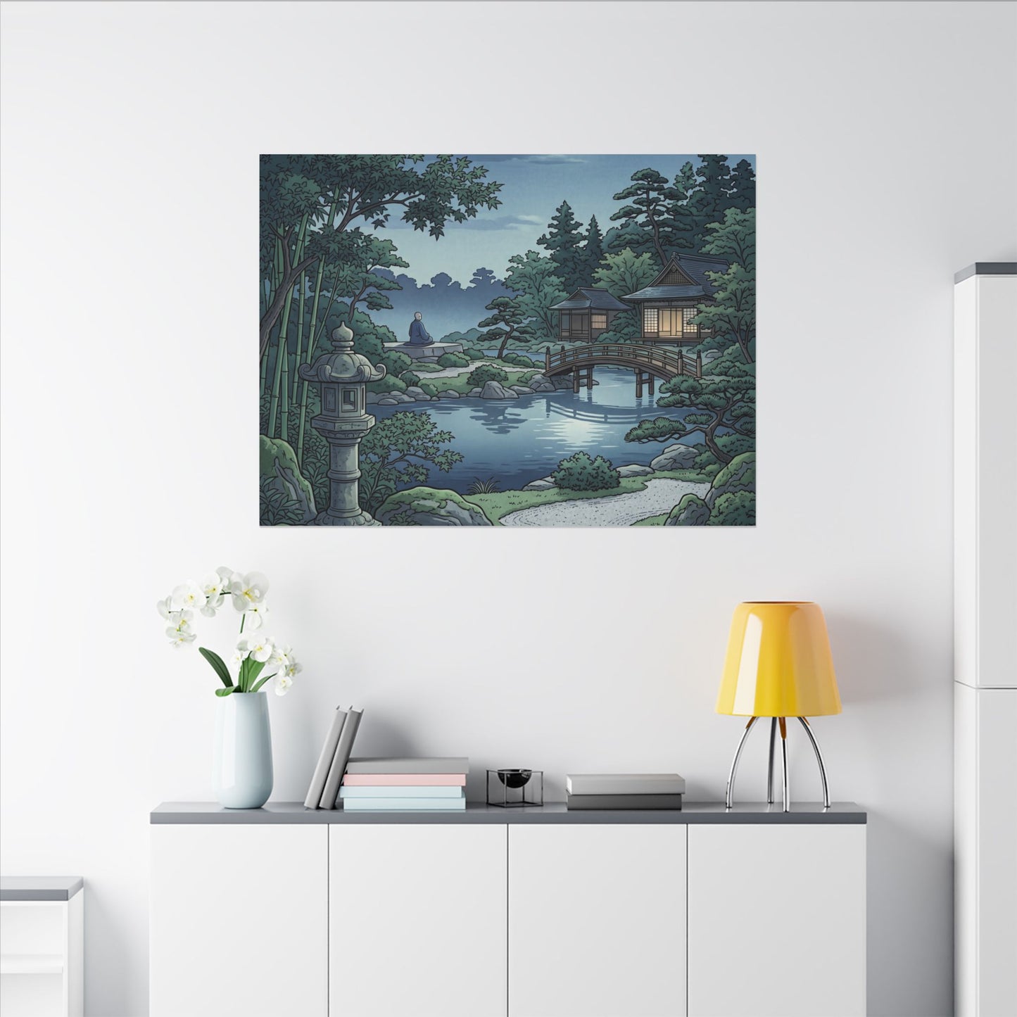 Summer Moonlit Garden Ukiyo E Inspired Canvas Art | Serene Decor