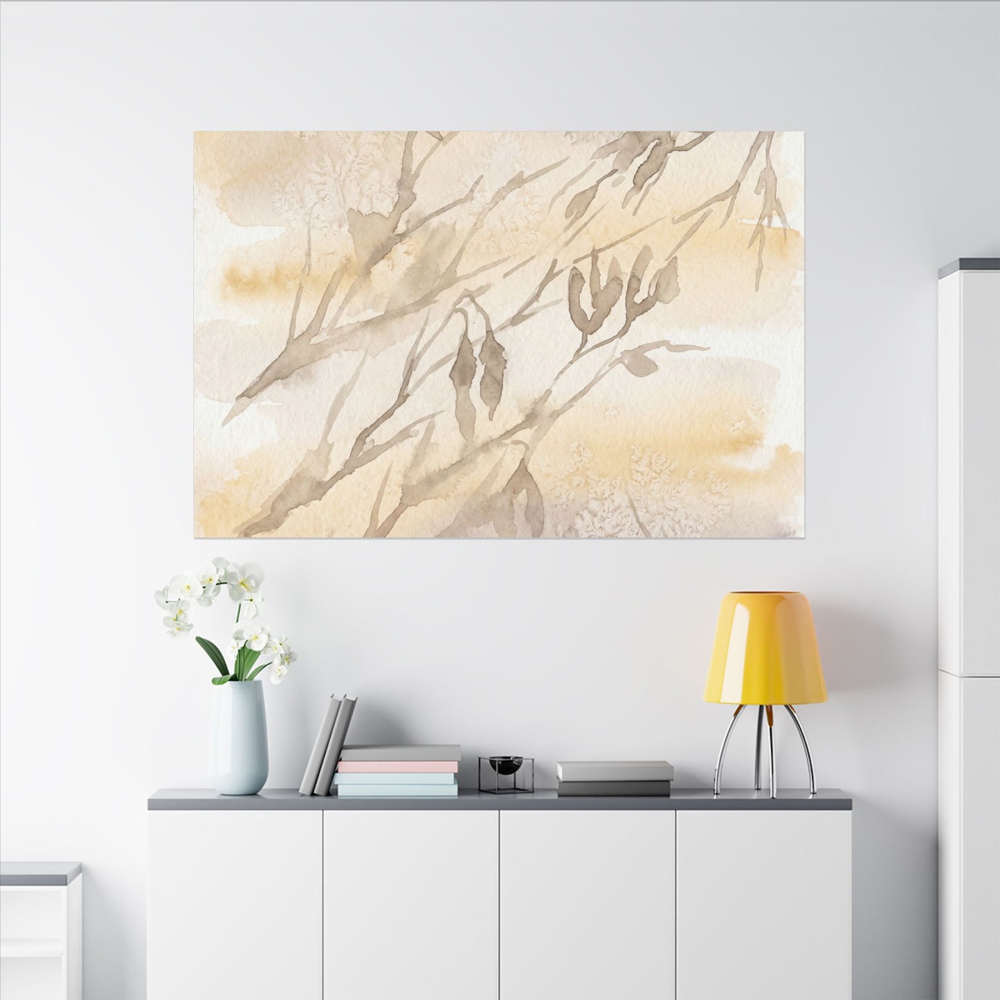 Shadow Play Winter Canvas Art | Japandi Warm Design