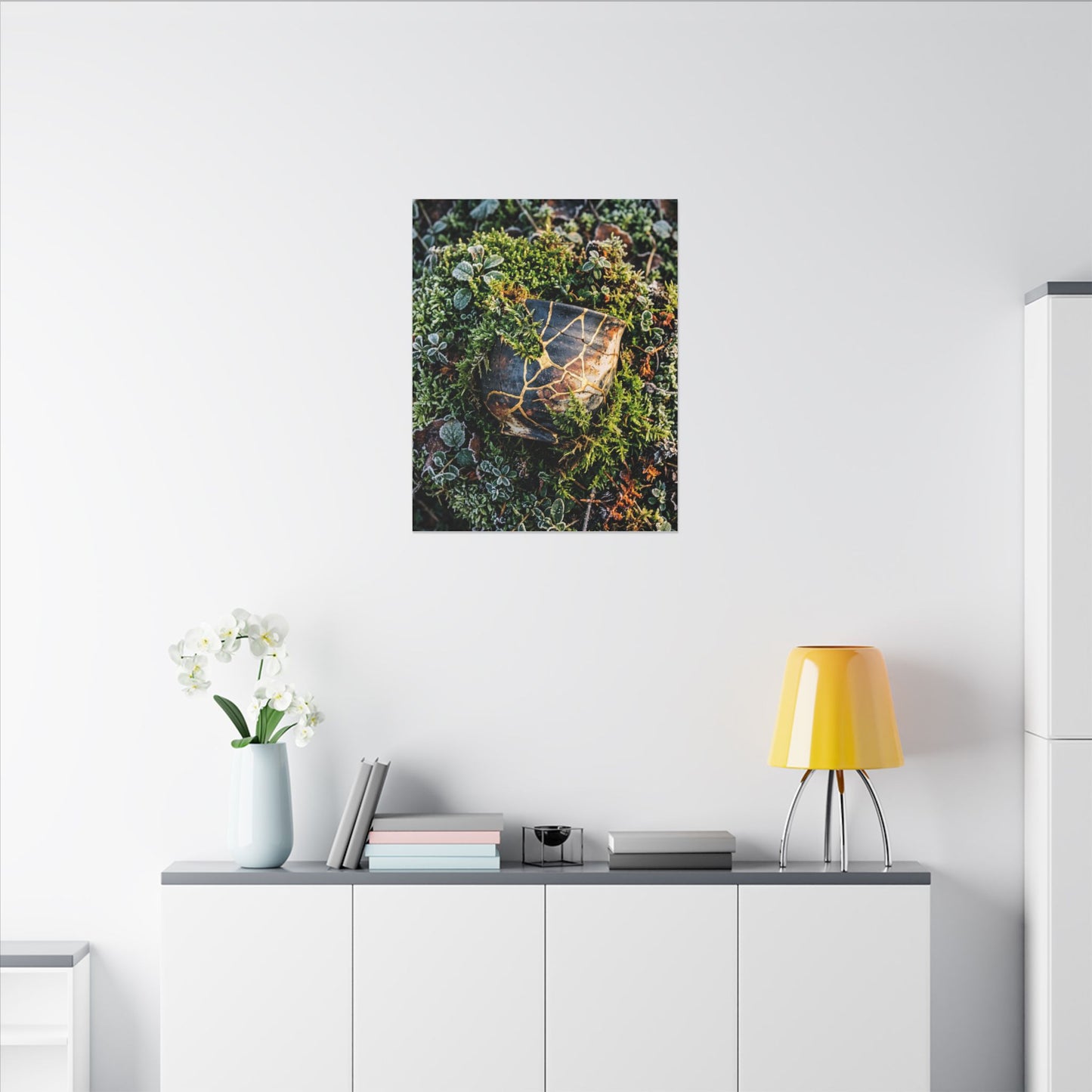 Artful Moss Close Up Canvas Art - Gold Repair Kintsugi