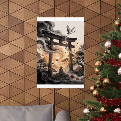 Autumn Torii Gate Ukiyo E Inspired Wall Art Print | Contemplative Decor