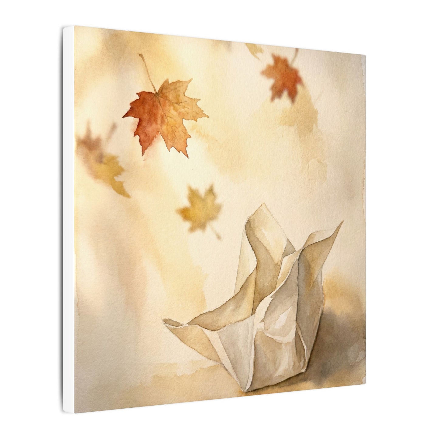 Japandi Paper Fold in Golden Hour | Watercolor Canvas Art