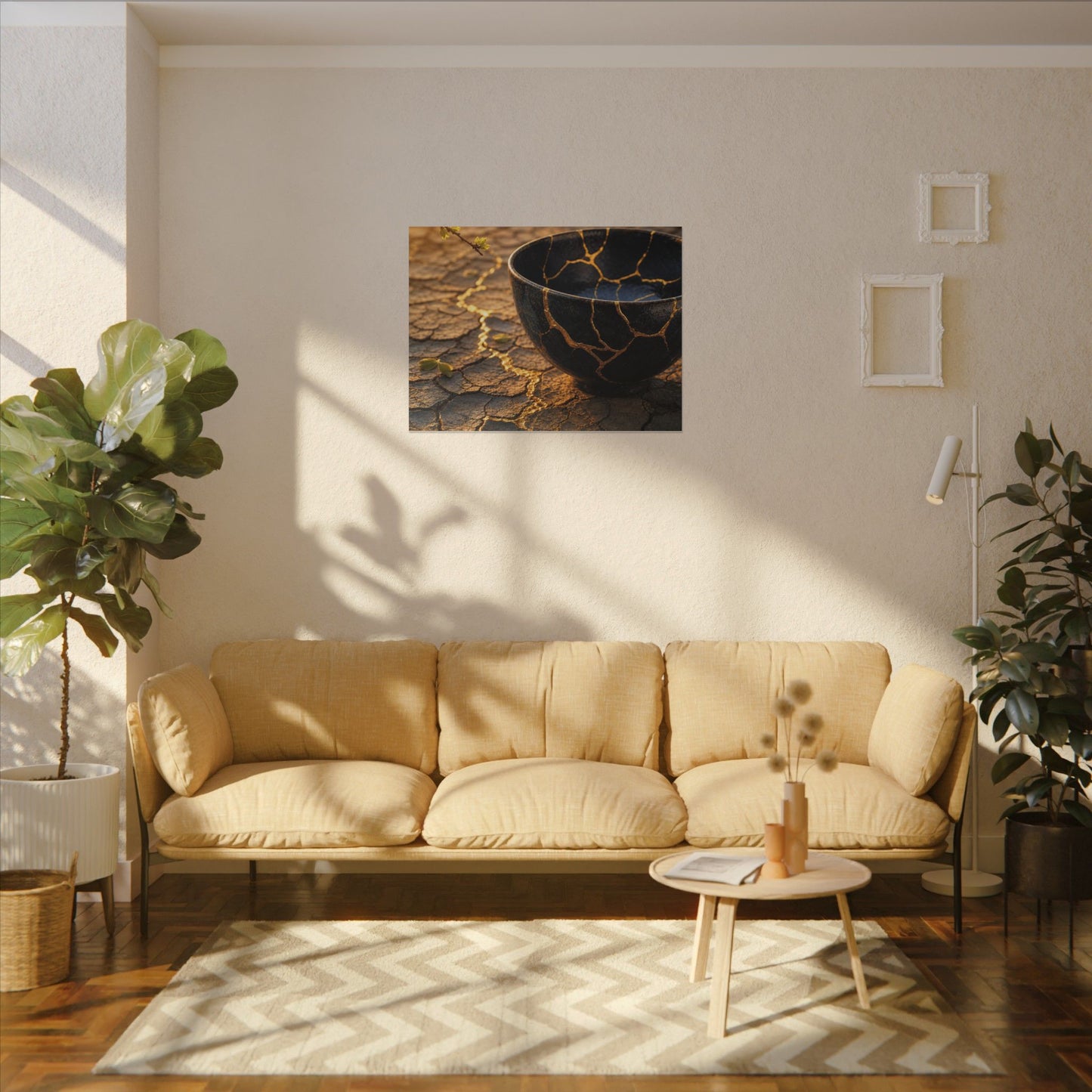 Golden Hour Cracked Earth Canvas Art - Kintsugi Fukinsei