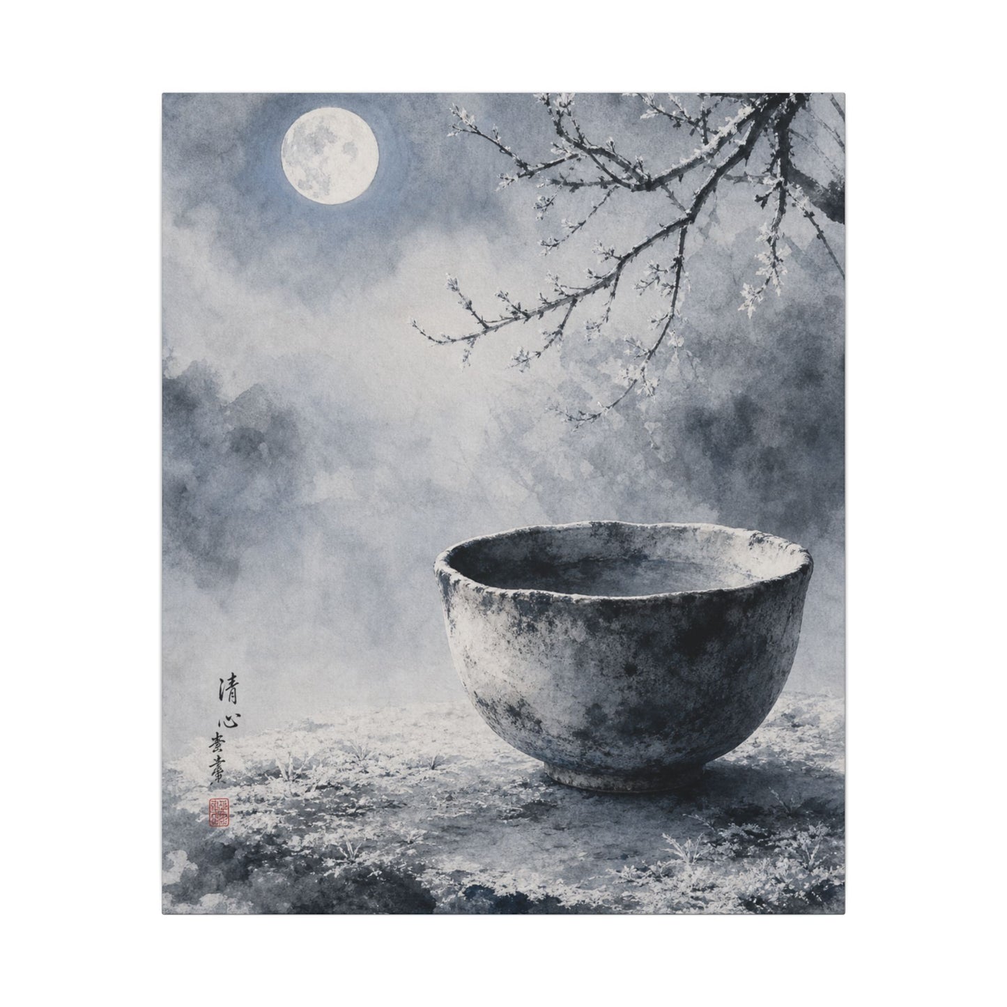 Seijaku Ceramic Bowl Canvas Art - Zen Sumi E