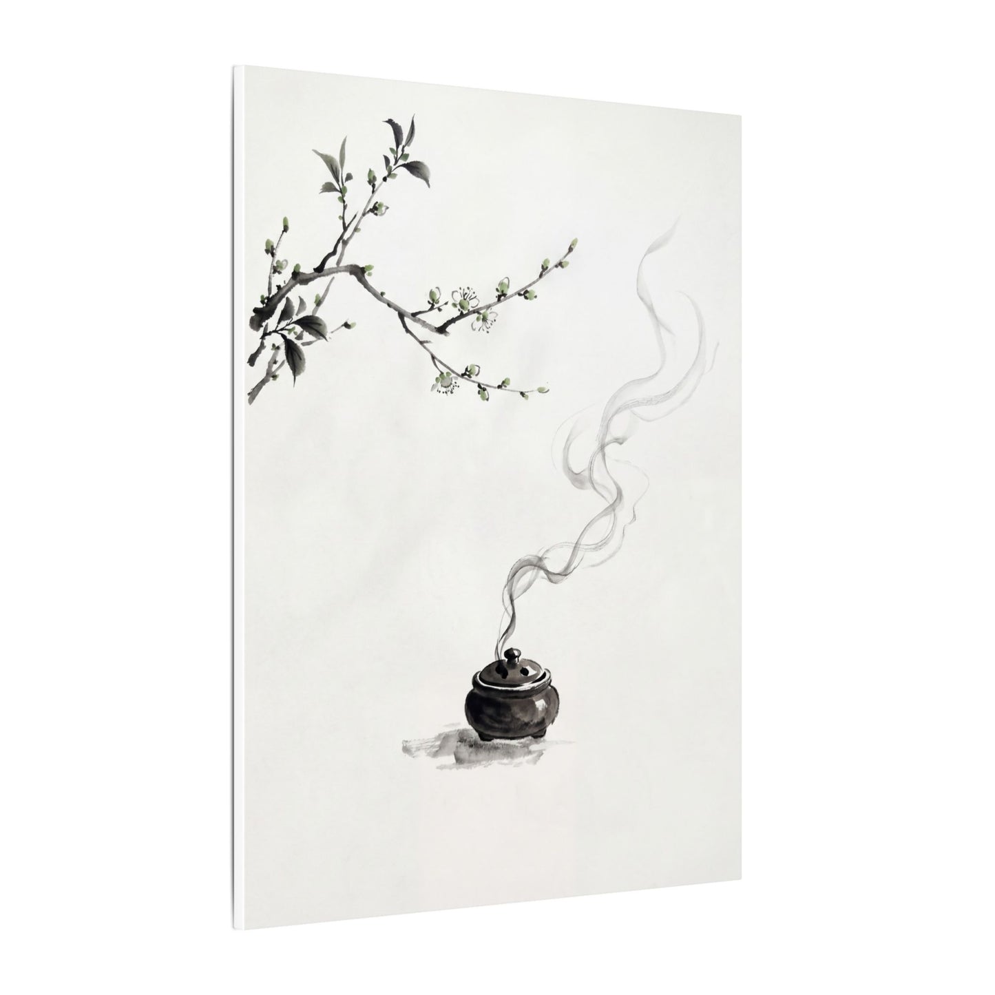 Calm Incense Smoke Canvas Art - Sumi E Zen