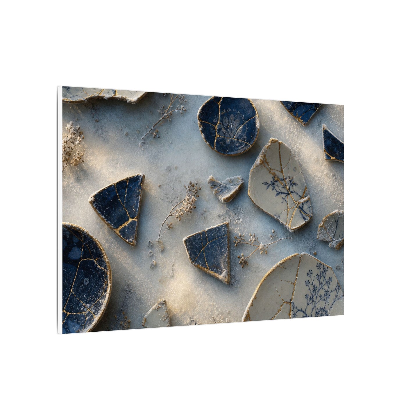 Broken Pottery Canvas Art | Winter Kintsugi Gold Vein Art