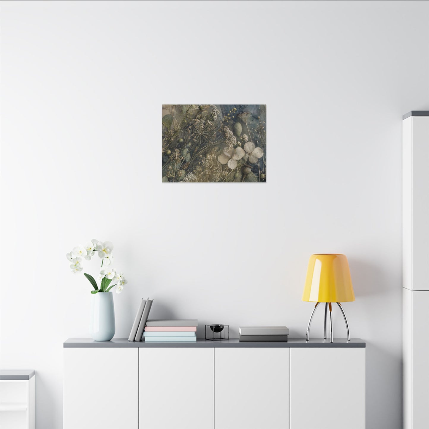 Japandi Dried Flowers in Moonlight | Watercolor Canvas Art