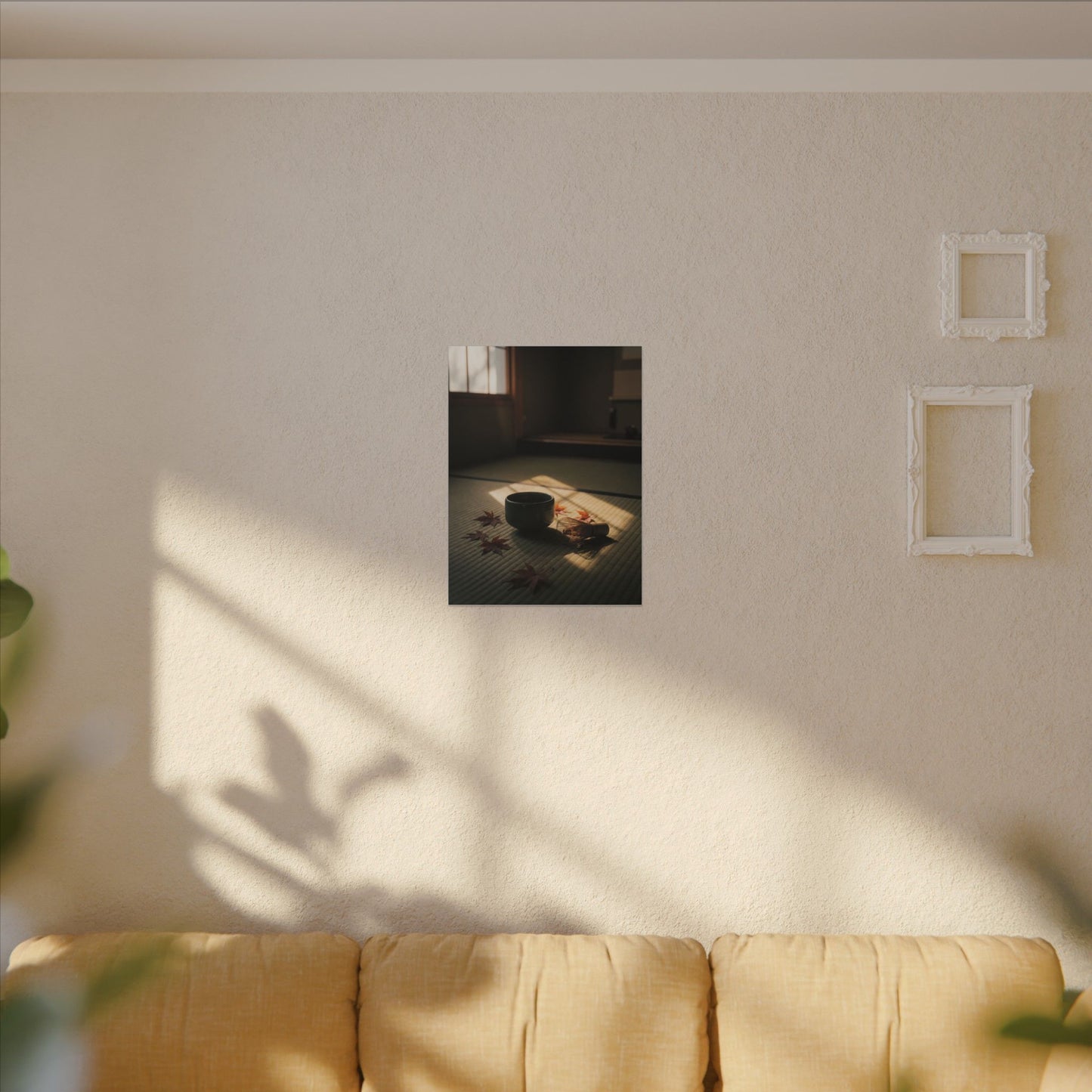 Dark Japandi Tea Ceremony in Golden Hour | Moody Minimal Canvas Art