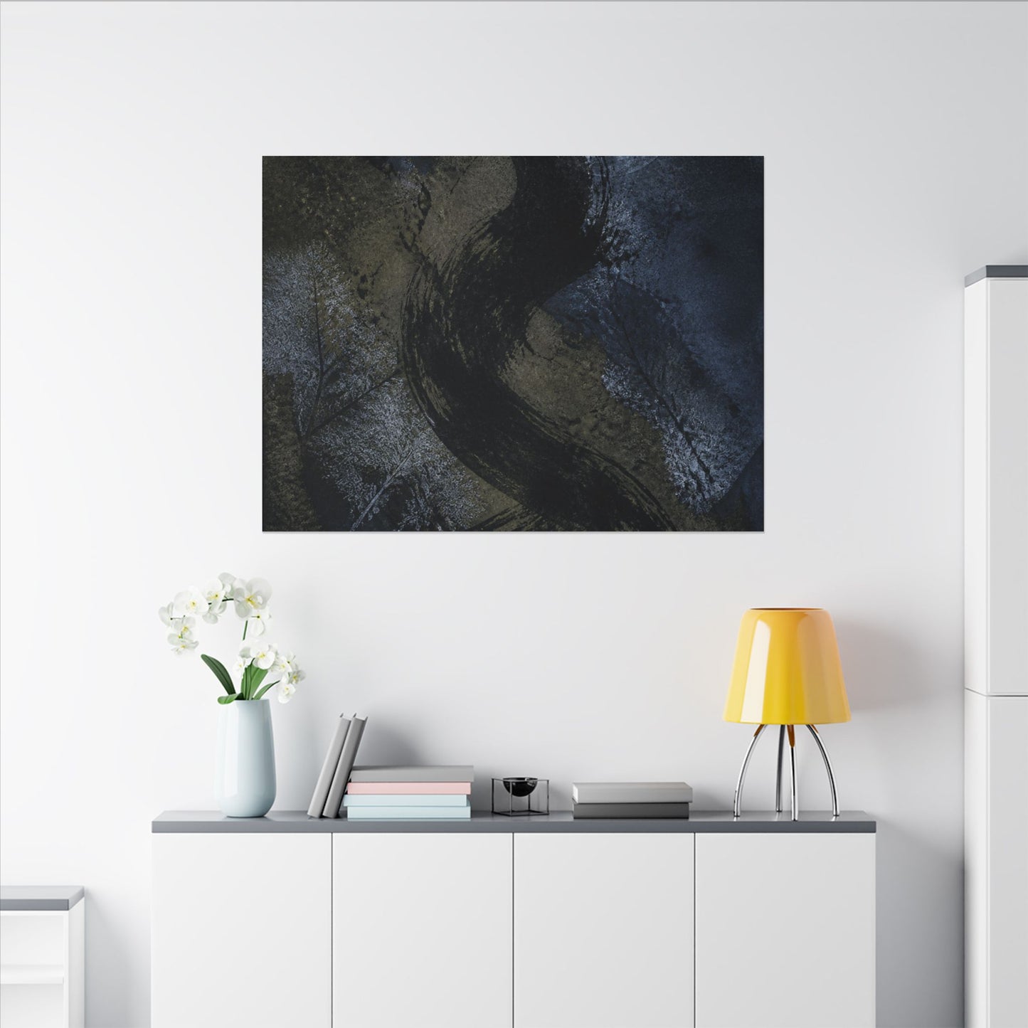 Shibui Ink Brushstroke Canvas Art - Dark Japandi Dark Texture